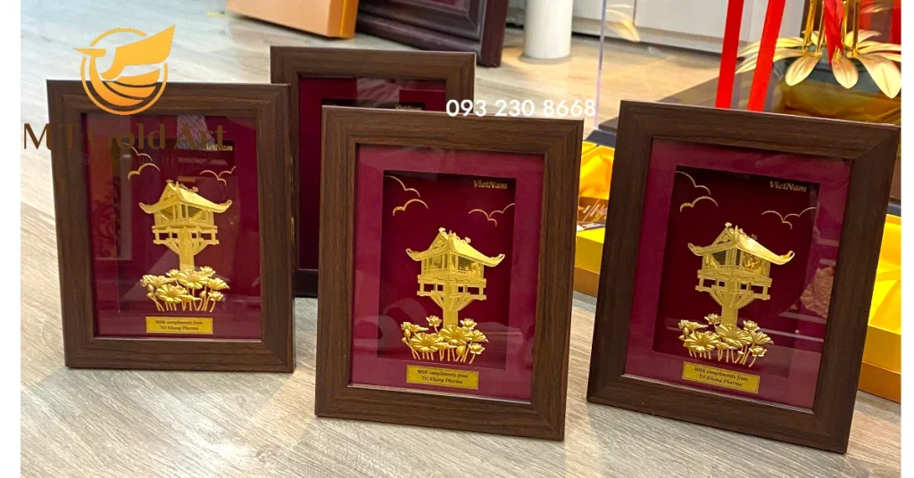 Tranh chùa 1 cột dát vàng - Quà lưu niệm tặng đối tác ý nghĩa tranh chua mot cot qua tang luu niem-