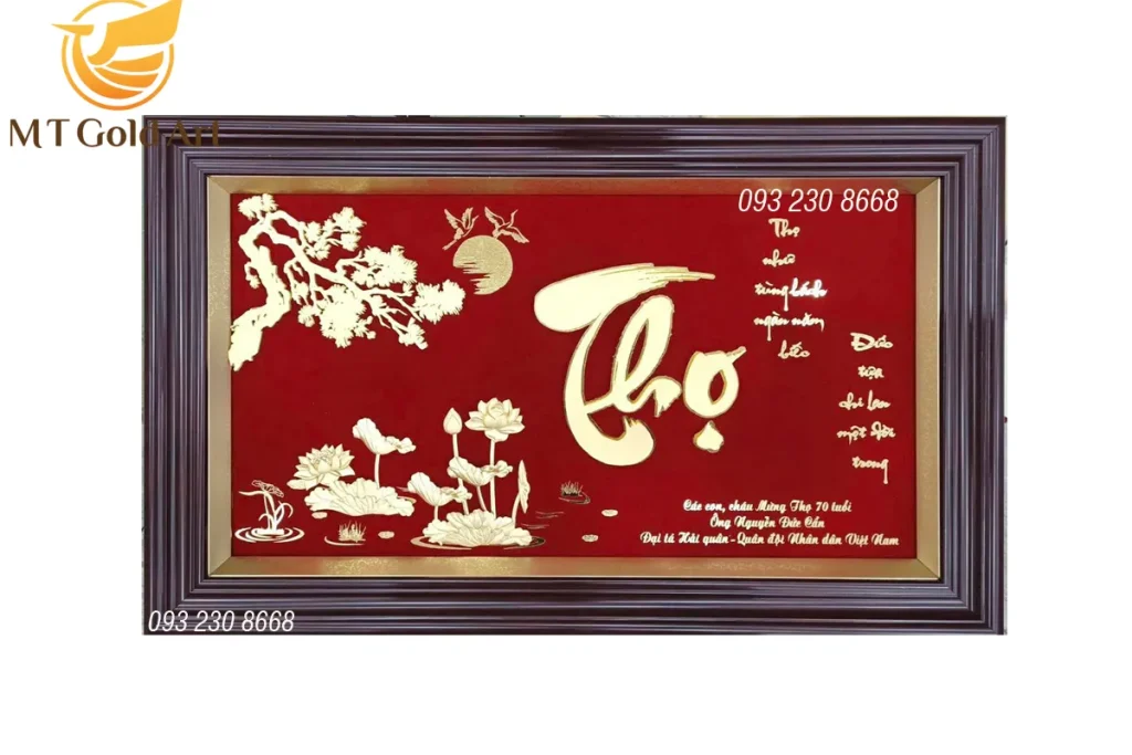 tranh chữ thọ dát vàng - quà mừng thọ ông bà bố mẹ ý nghĩa